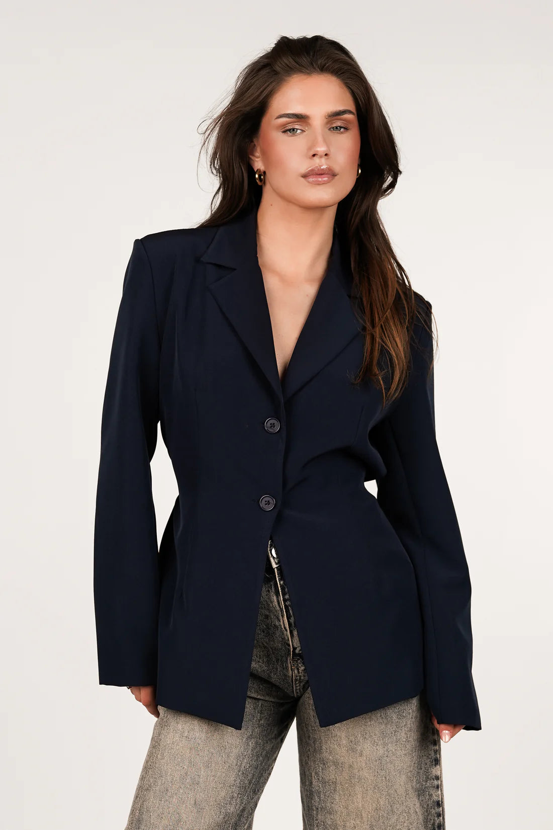 Seravelle Fitted Blazer Navy Blue
