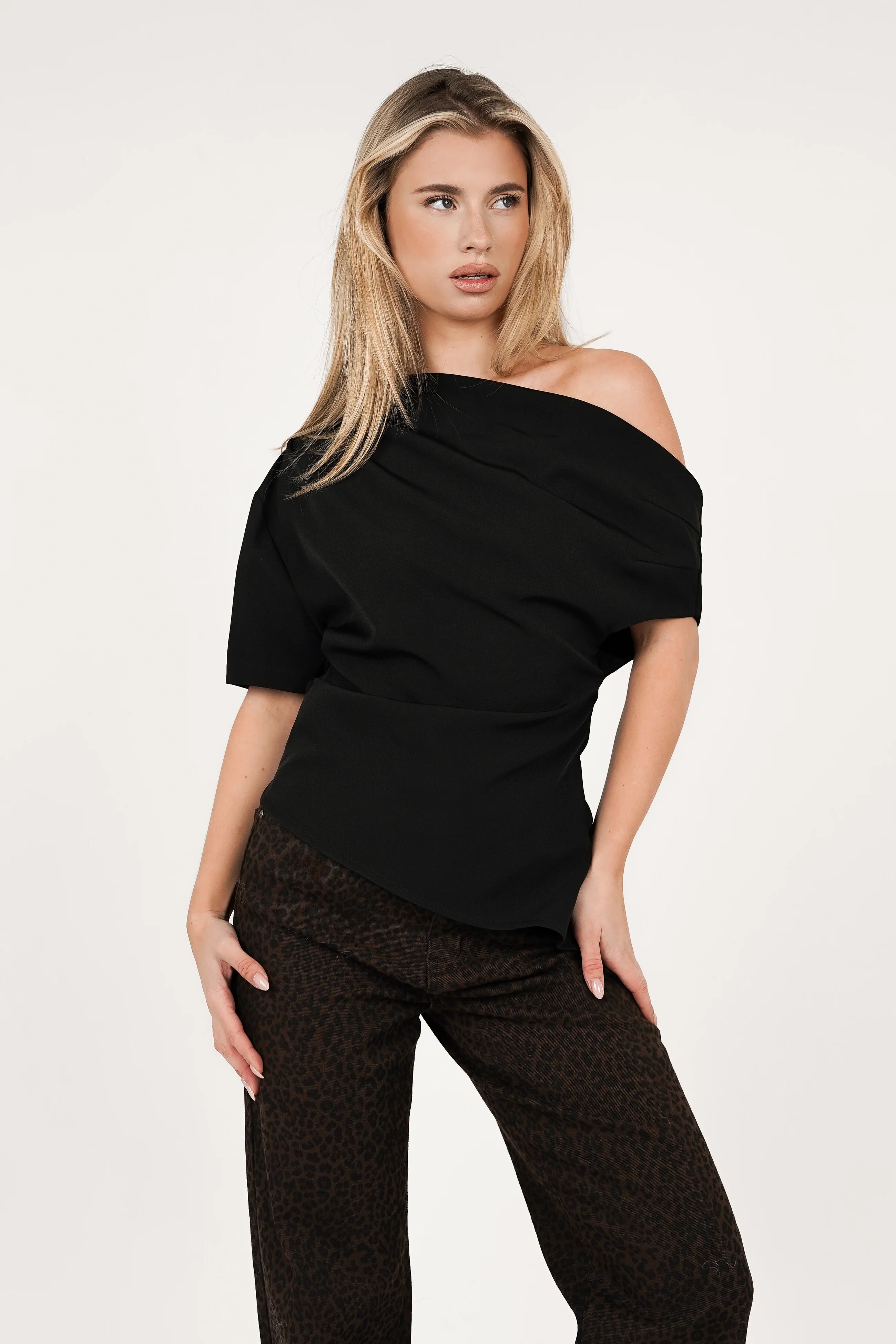 Black Asymmetrical One-Shoulder Top – Chic & Modern Statement Piece