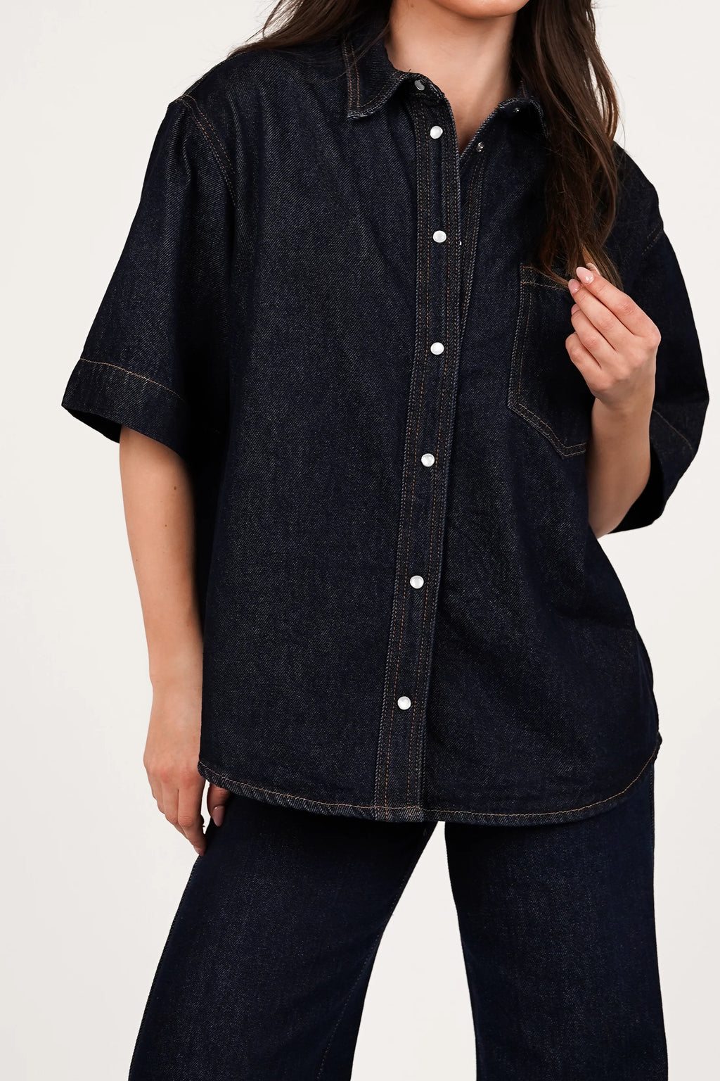 Seravelle Denim Blouse Oversized Dark blue