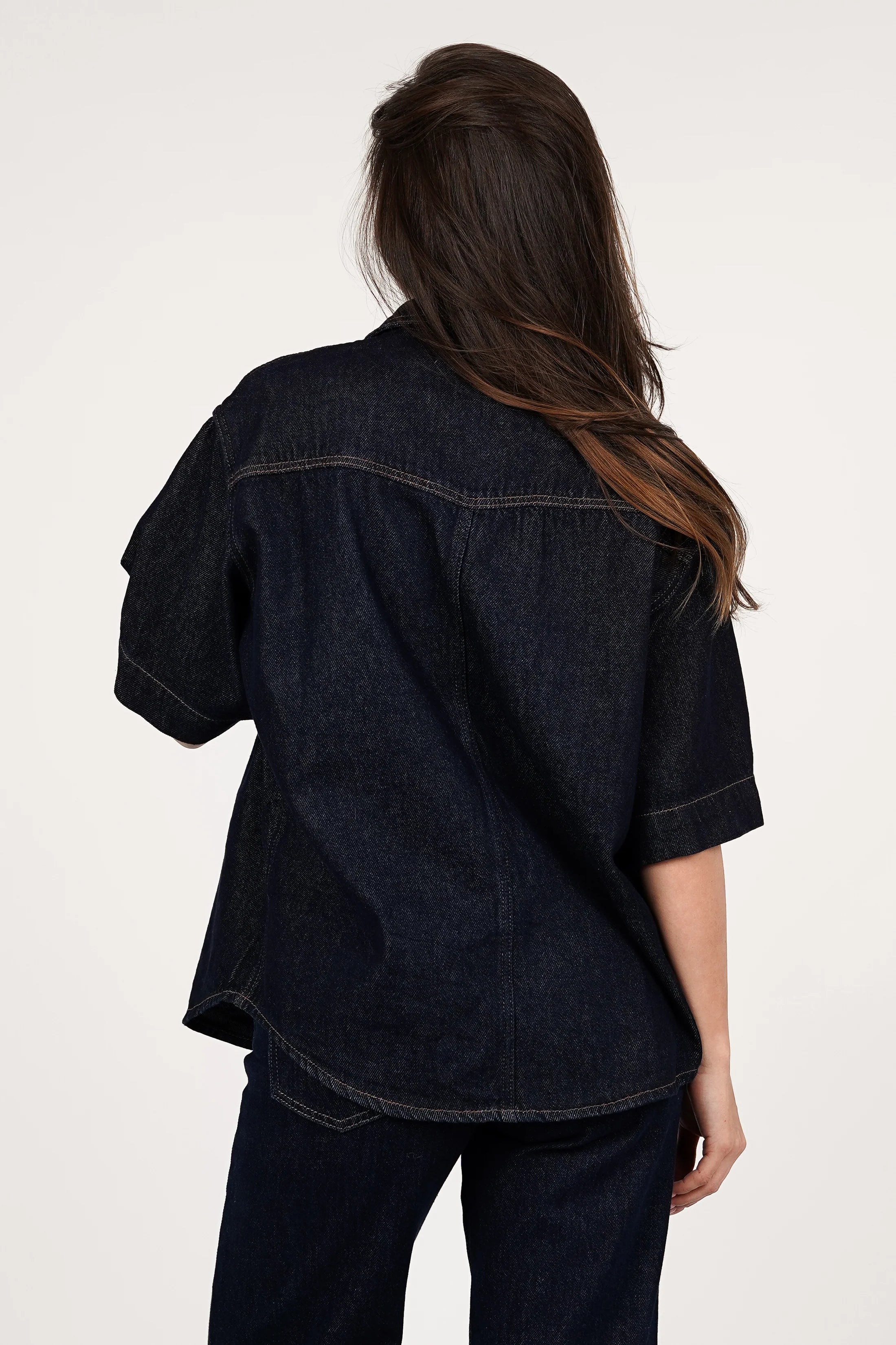 Seravelle Denim Blouse Oversized Dark blue