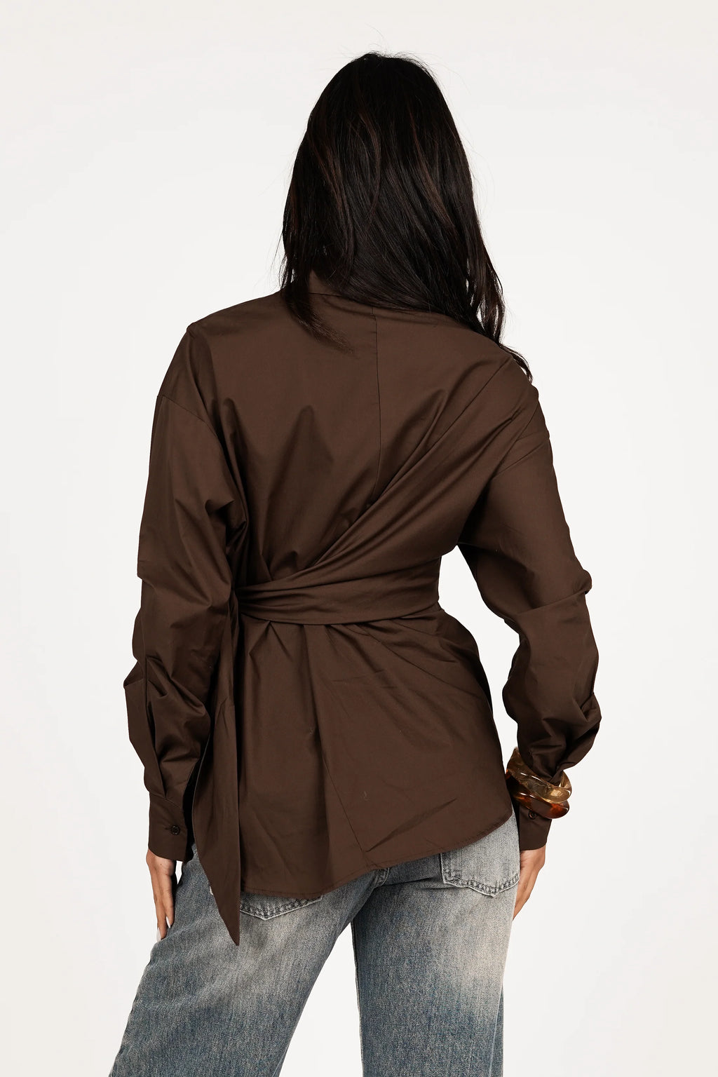 Oversized blouse with side bow brown