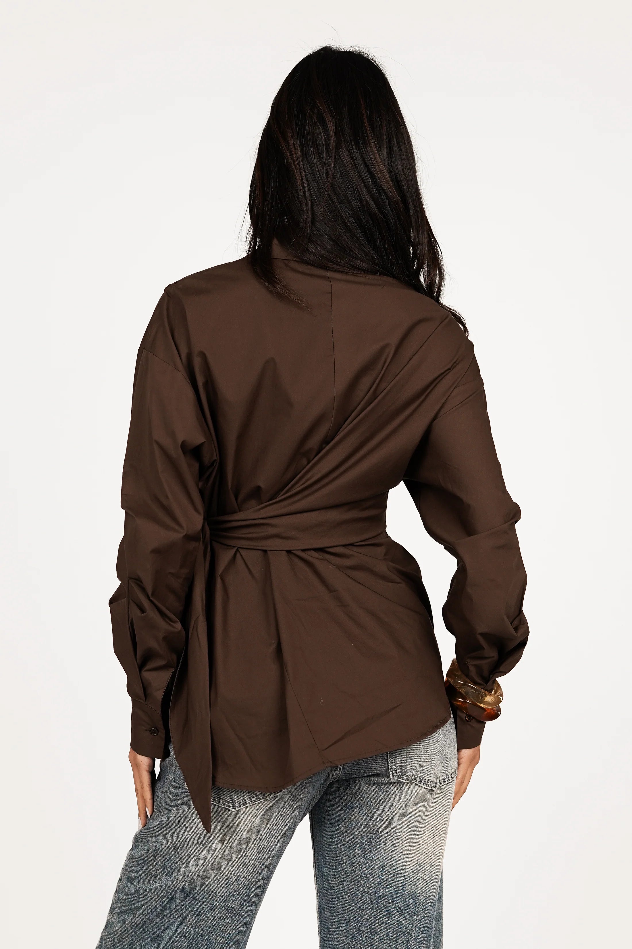 Oversized blouse with side bow brown