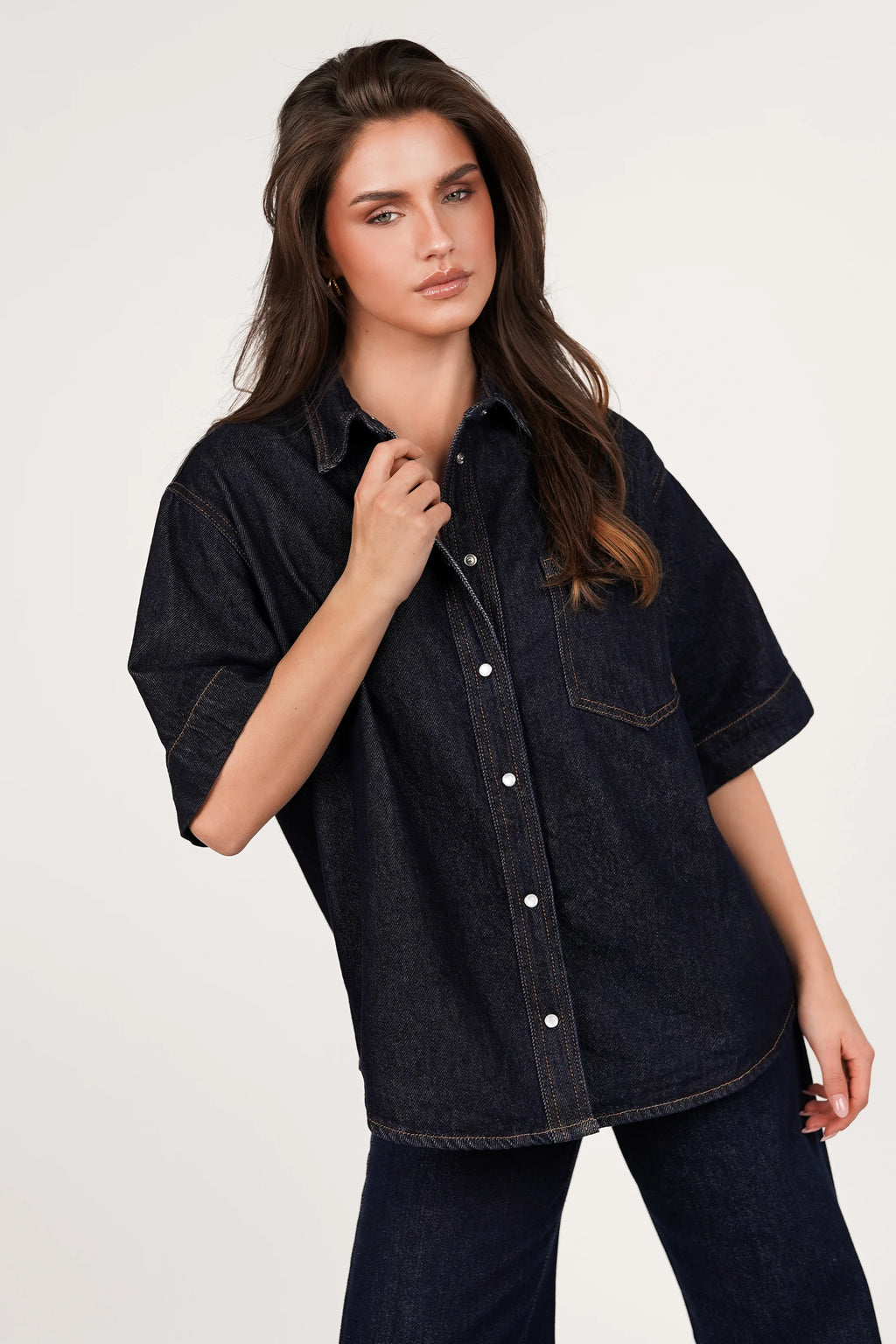 Seravelle Denim Blouse Oversized Dark blue