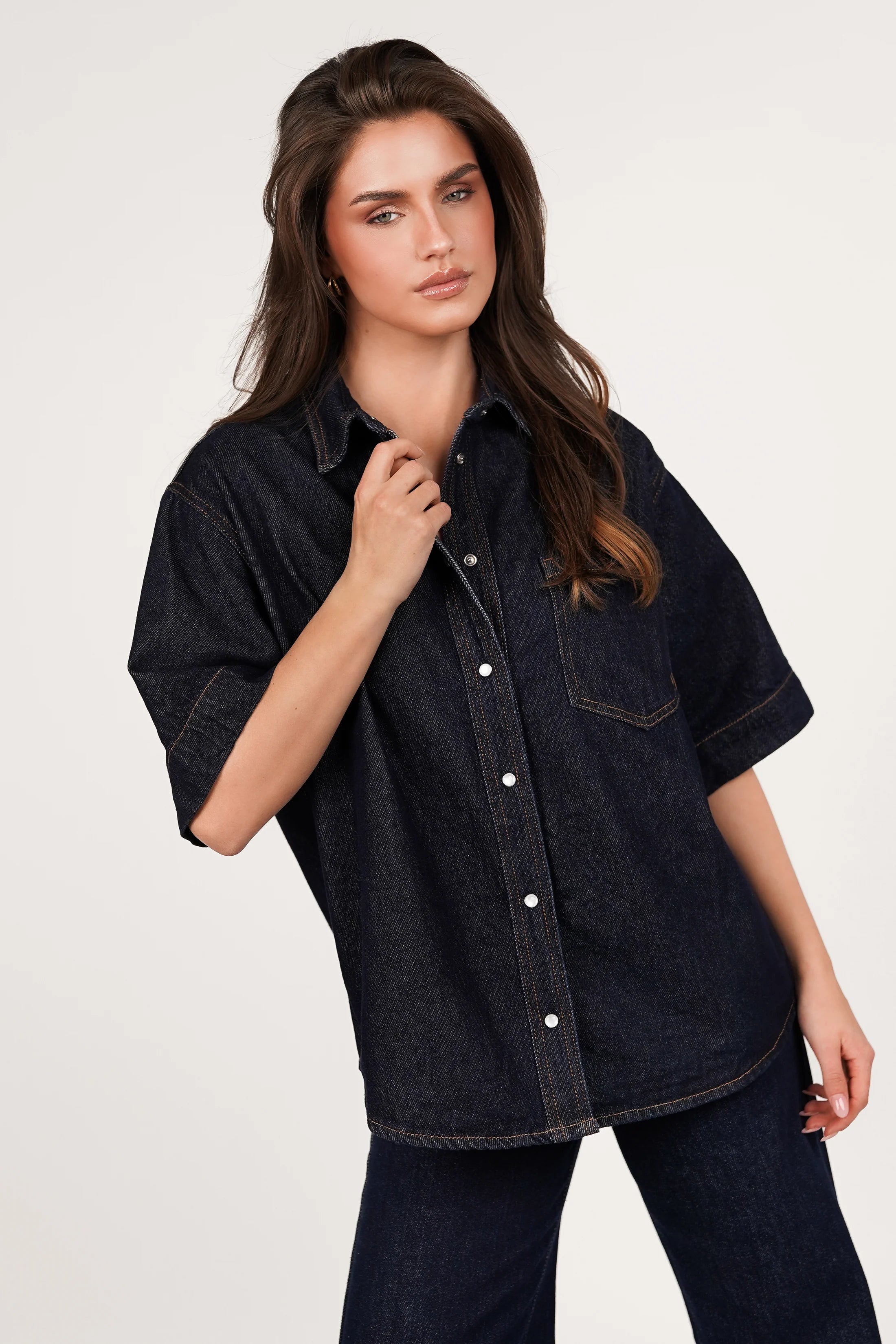 Seravelle Denim Blouse Oversized Dark blue