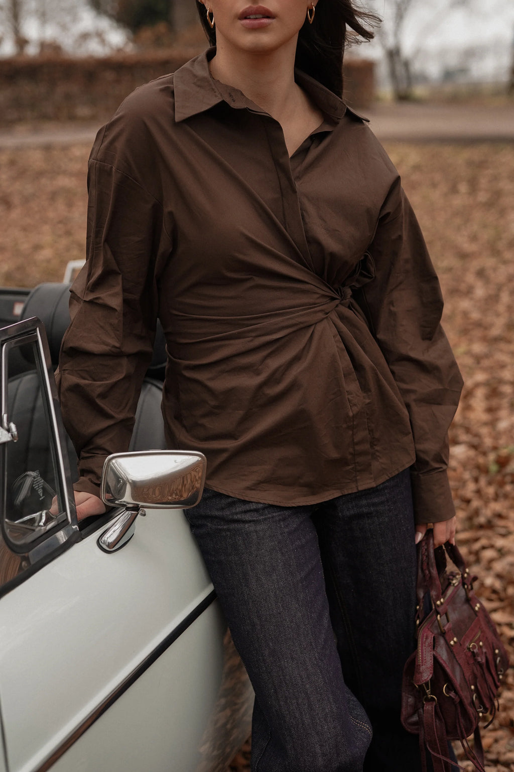 Oversized blouse with side bow brown