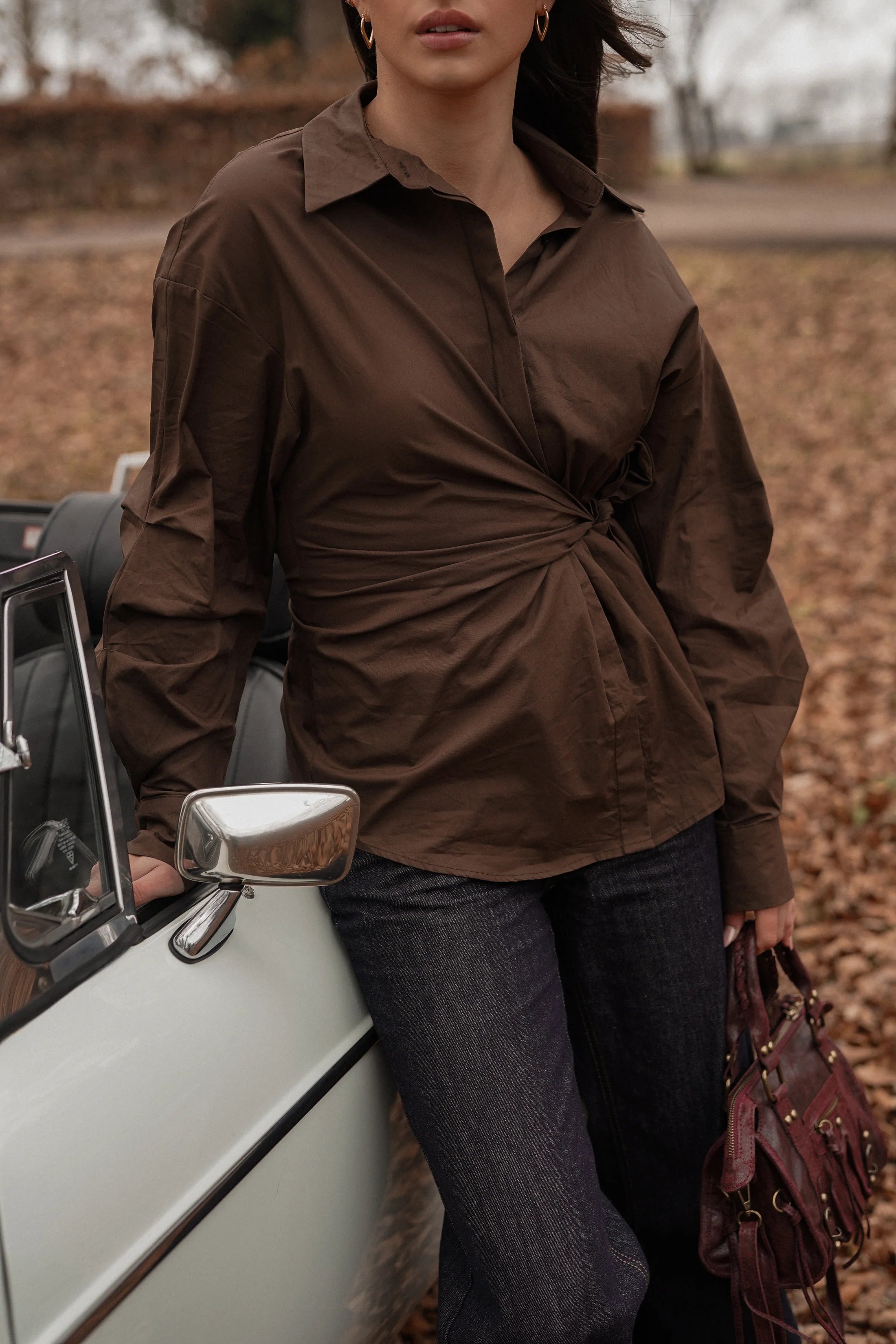 Oversized blouse with side bow brown