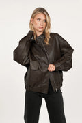 Oversized leather look jacket brown