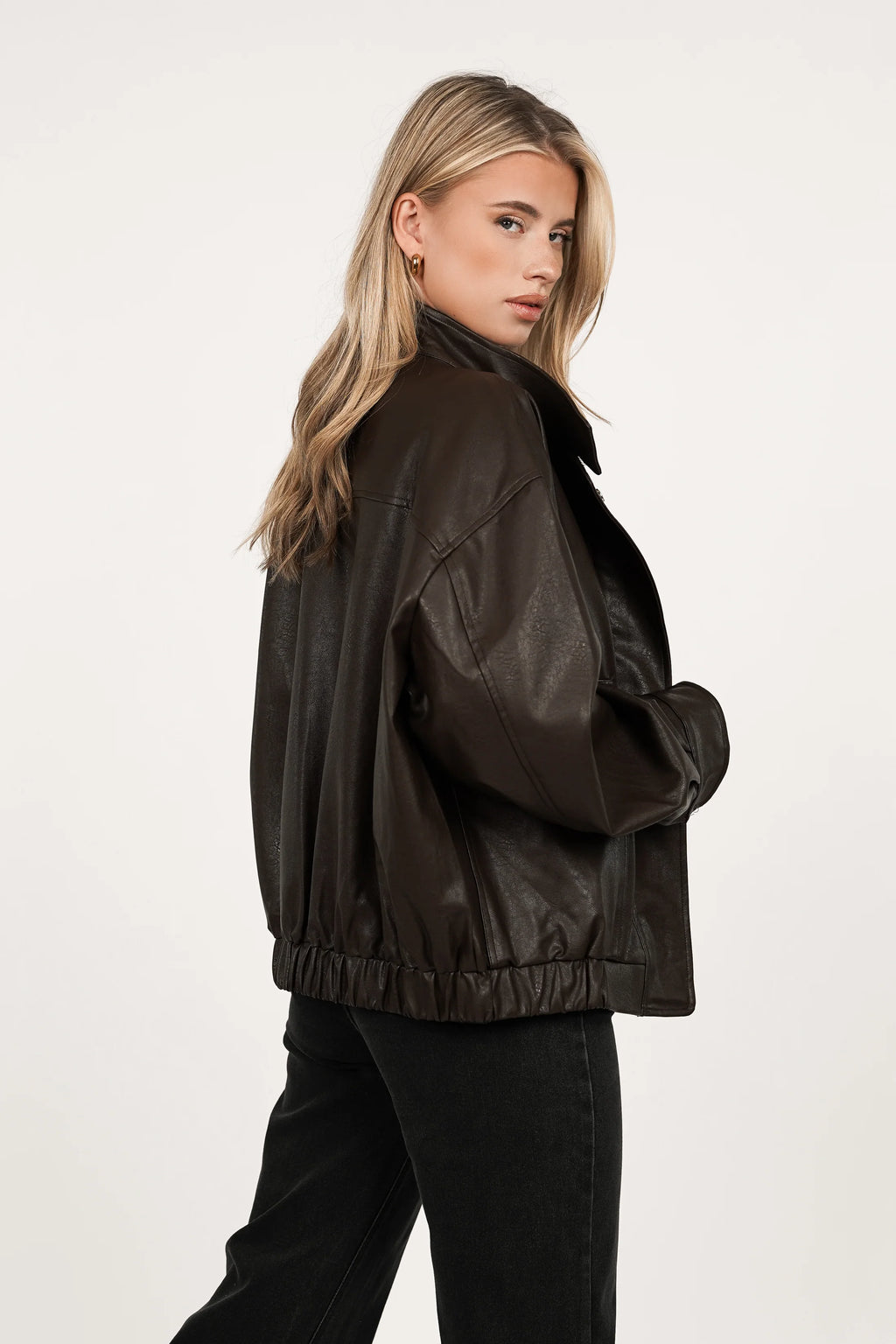 Oversized leather look jacket brown