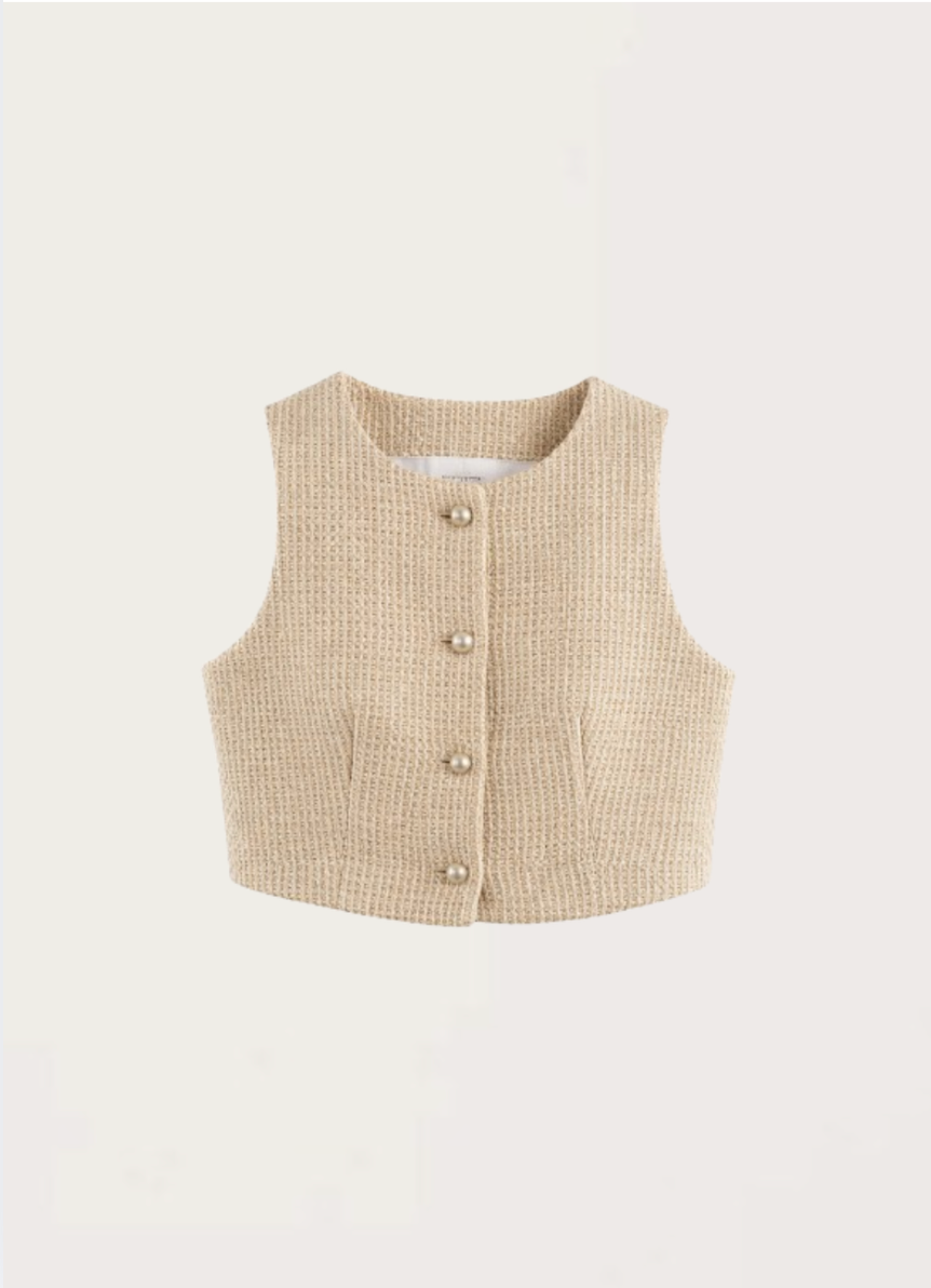 Seravelle Pearl Tweed Cropped Vest