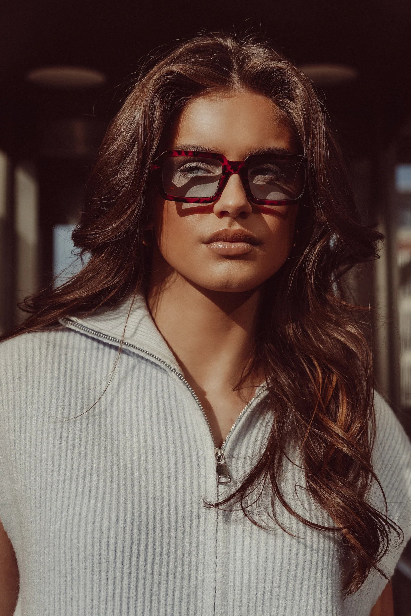 Wide Rectangular Sunglasses – Leopard Blue
